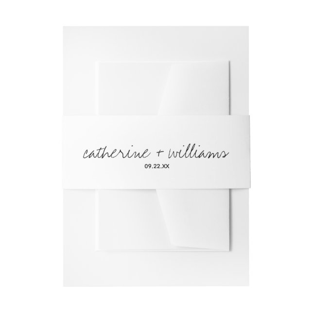 Modern Black & White Minimalist Script Wedding Invitation Belly Band (Front Example)