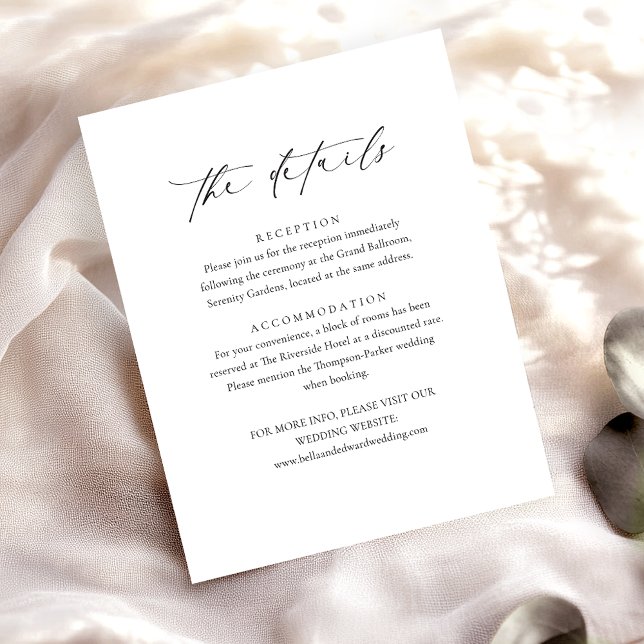 Modern Black White Minimalist Wedding Details Enclosure Card (Creator Uploaded)