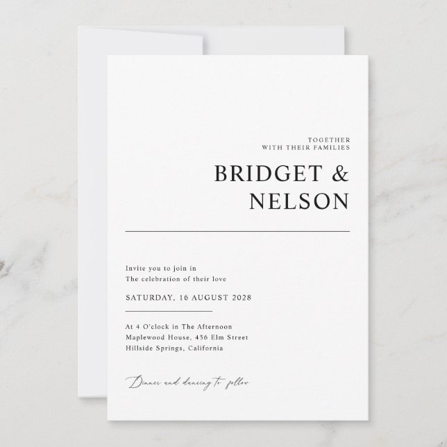 Modern Black & White Minimalist Wedding Invite (Front)