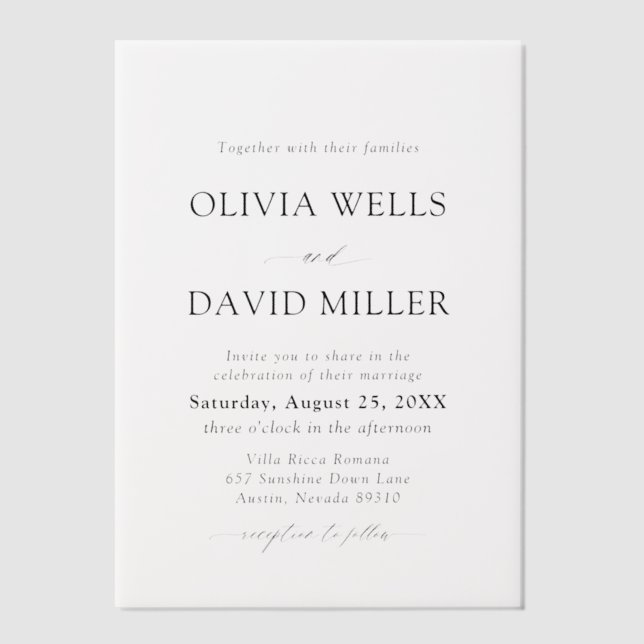 Modern Black & White Minimalist Wedding Vellum Invitations (Front)