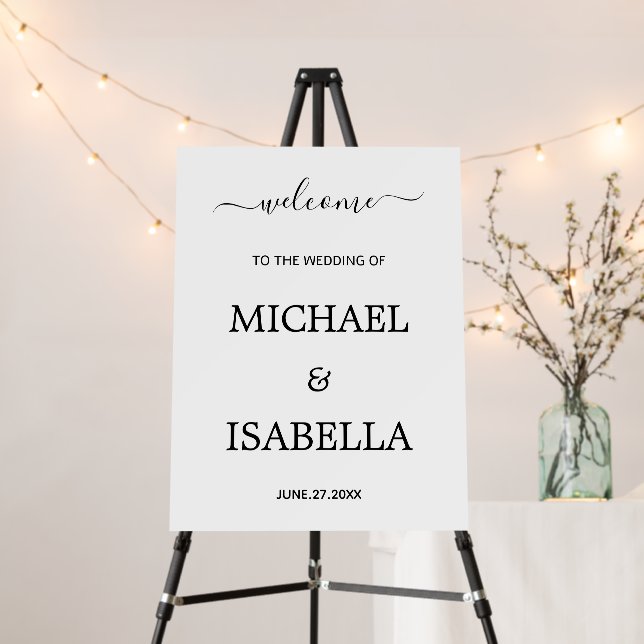 Modern Black white Minimalist Wedding Welcome Sign (In Situ (Stand))