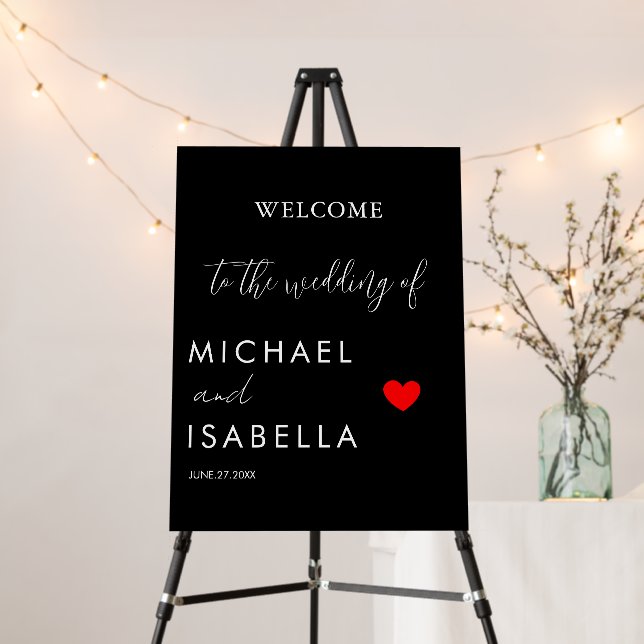 Modern Black white Minimalist Wedding Welcome Sign (In Situ (Stand))