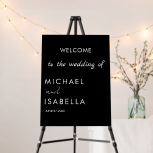 Modern Black white Minimalist Wedding Welcome Sign