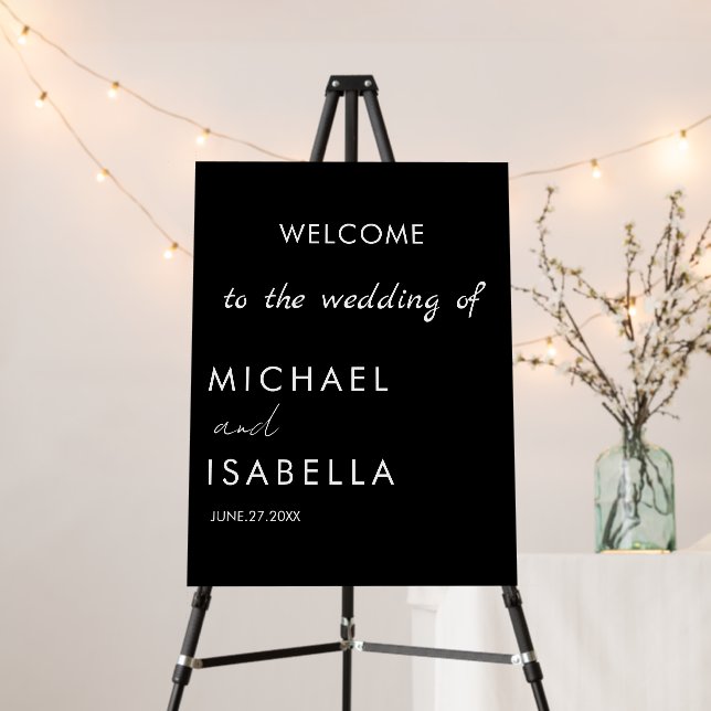 Modern Black white Minimalist Wedding Welcome Sign (In Situ (Stand))