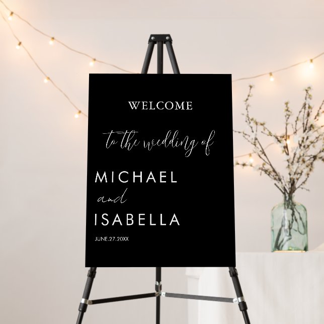 Modern Black white Minimalist Wedding Welcome Sign (In Situ (Stand))