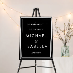 Modern Black white Minimalist Wedding Welcome Sign