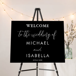 Modern Black white Minimalist Wedding Welcome Sign