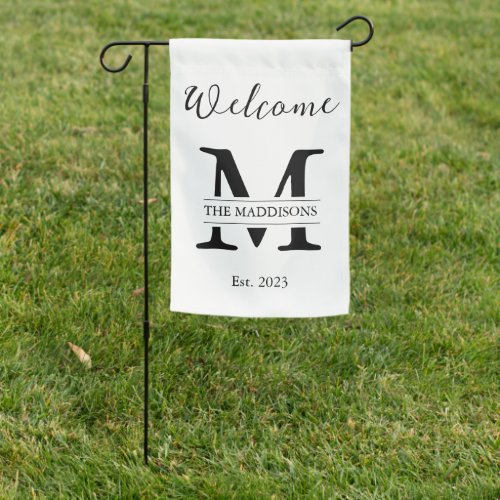 Modern Black  White Minimalistic Monogram Family Garden Flag