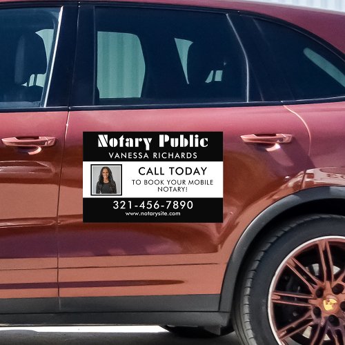 Modern Black White Mobile Notary Public Marketing Car Magnet