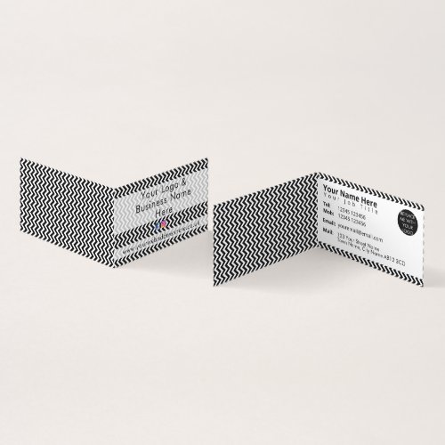 Modern black  white monochrome zig zag folded  business card