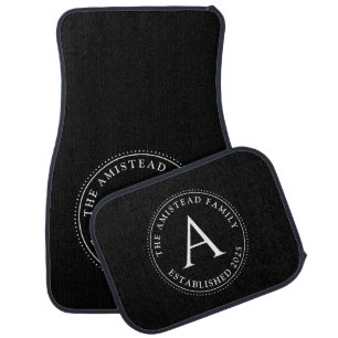 Modern Black White Monogram Car Floor Mat