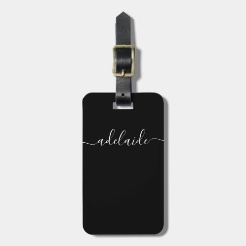 Modern Black White Monogram Chic Girly Script Name Luggage Tag