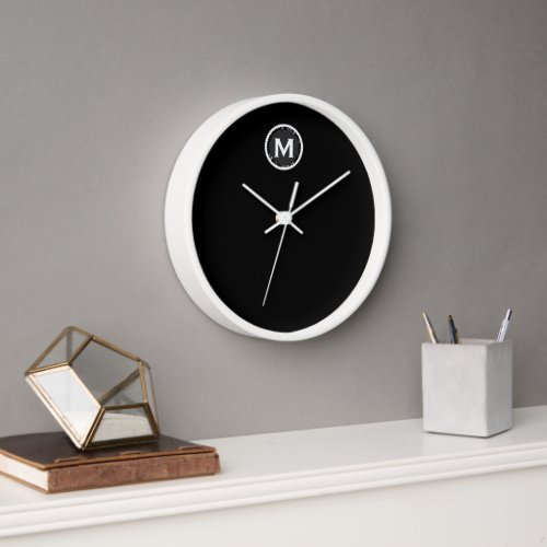 Modern Black White Monogram Clock