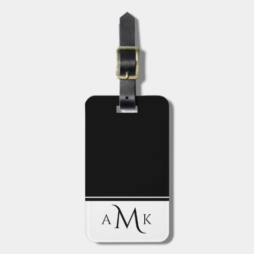Modern Black  White Monogram Custom Name Address Luggage Tag