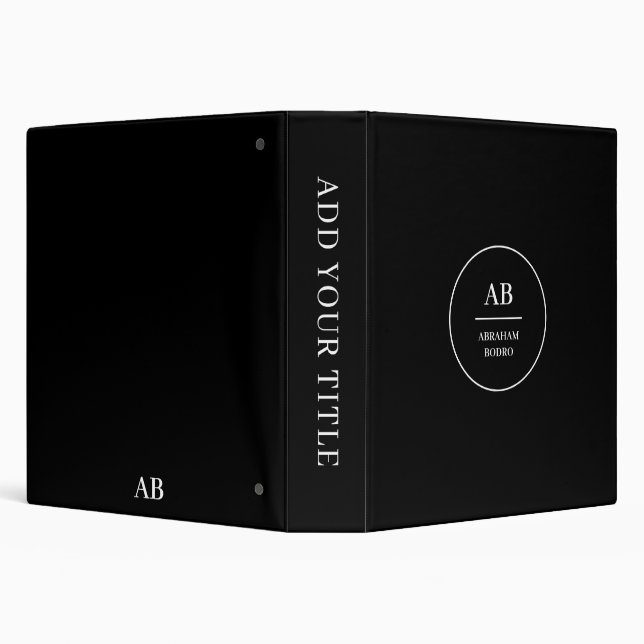 Modern Black & White Monogram Design 3 Ring Binder (Background)