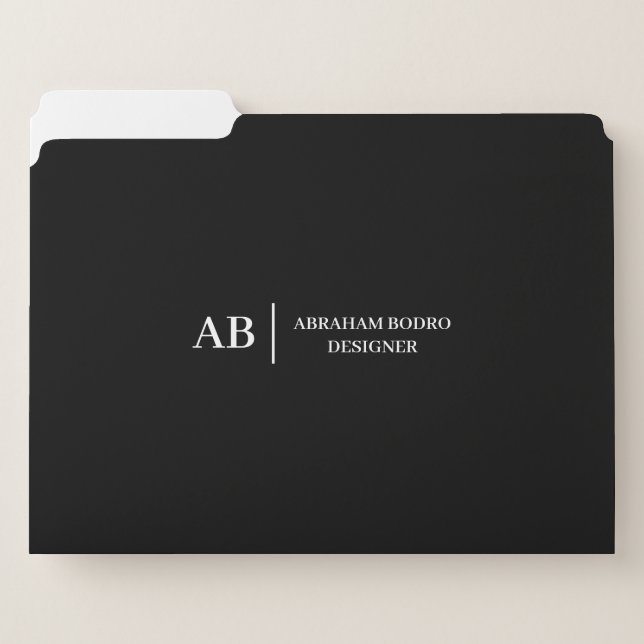 Modern Black & White Monogram Design File Folder (Front Left)