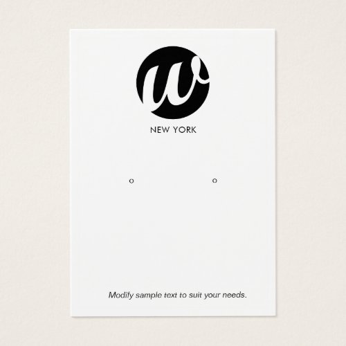Modern Black White Monogram Earring Display Card