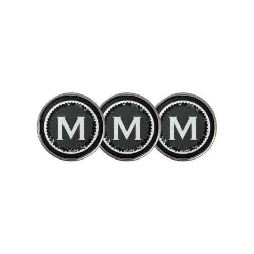 Modern Black White Monogram Golf Ball Marker