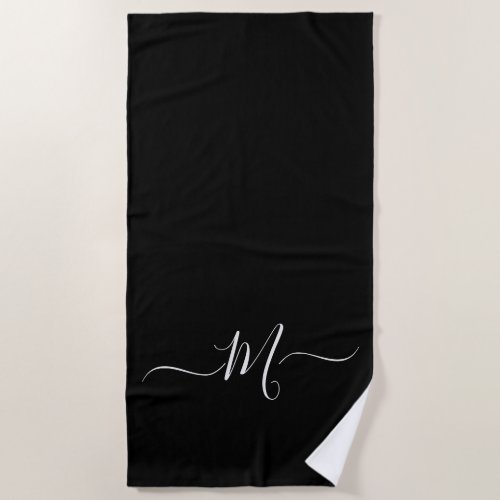 Modern Black White Monogram Initial  Beach Towel