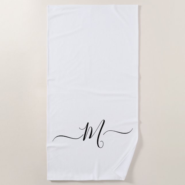 Modern Black White Monogram Initial  Beach Towel (Front)