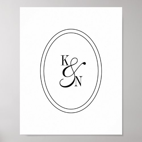 Modern Black White Monogram Initial Wedding Couple Poster
