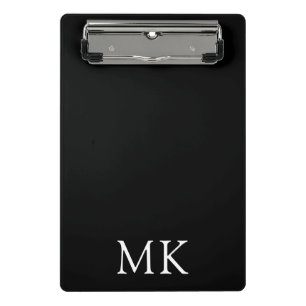Modern Black White Monogram Initials Mini Clipboard