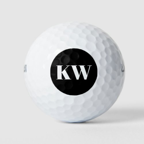 Modern Black White Monogram Initials Personalized Golf Balls
