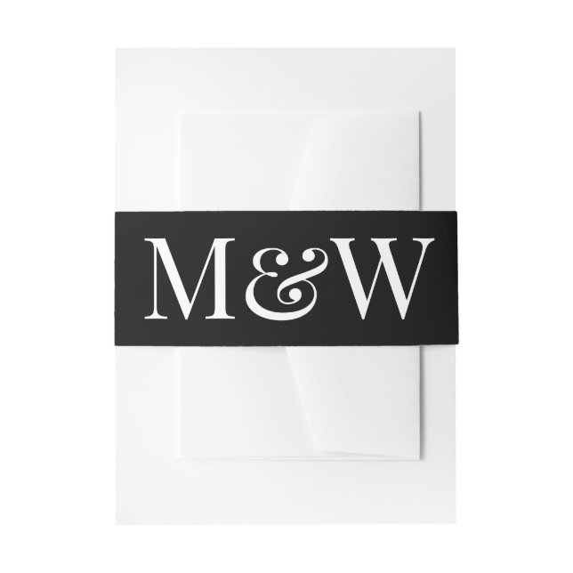 Modern Black White Monogram Initials Wedding Invitation Belly Band (Front Example)