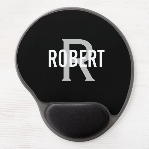 Modern black white monogram men name gel mouse pad