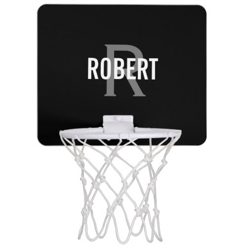 Modern black white monogram men name  mini basketball hoop