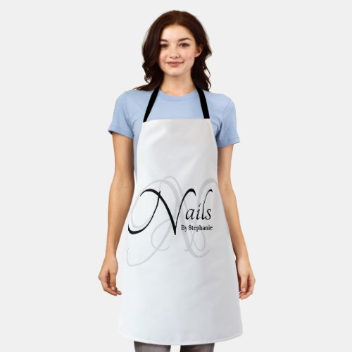 Modern Black  White Monogram Nail Artist Apron