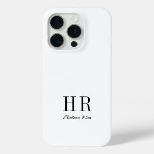 Modern Black White Monogram Name iPhone 15 Pro Case