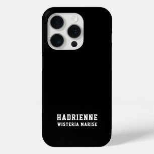 Modern Black White Monogram Name iPhone 15 Pro Case
