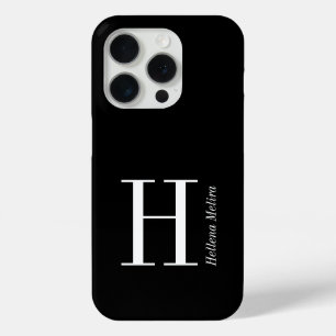 Modern Black White Monogram Name iPhone 15 Pro Case