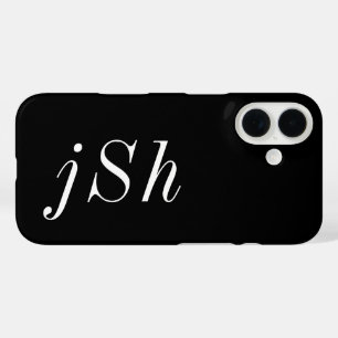 Modern Black White Monogram Name iPhone 16 Case