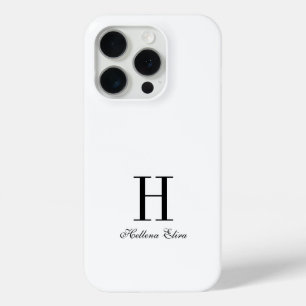 Modern Black White Monogram Name iPhone 15 Pro Case