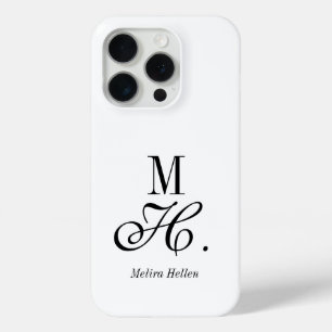 Modern Black White Monogram Name iPhone 15 Pro Case