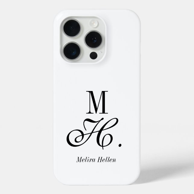 Modern Black White Monogram Name Case-Mate iPhone Case (Back)