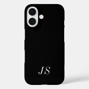 Modern Black White Monogram Name iPhone 16 Case