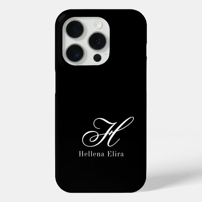 Modern Black White Monogram Name Case-Mate iPhone Case (Back)