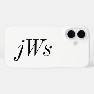 Modern Black White Monogram Name iPhone 16 Case