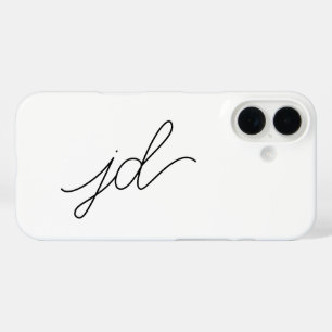 Modern Black White Monogram Name iPhone 16 Case
