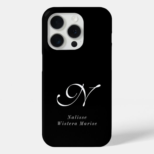 Modern Black White Monogram Name Case-Mate iPhone Case (Back)