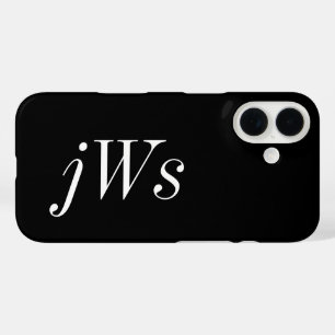 Modern Black White Monogram Name iPhone 16 Case