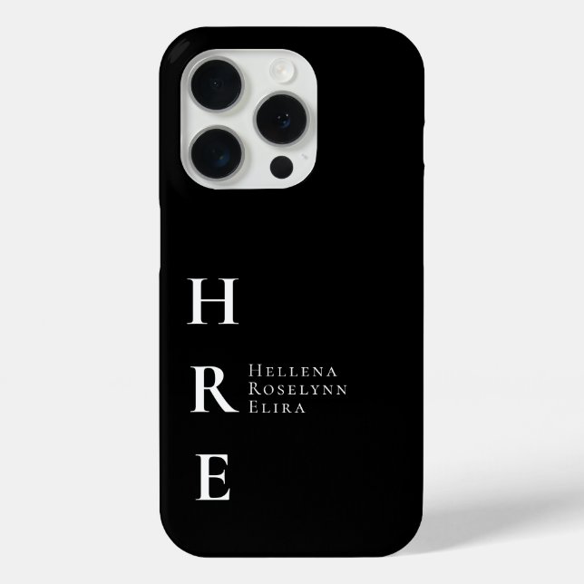 Modern Black White Monogram Name Case-Mate iPhone Case (Back)
