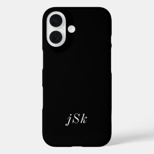 Modern Black White Monogram Name iPhone 16 Case