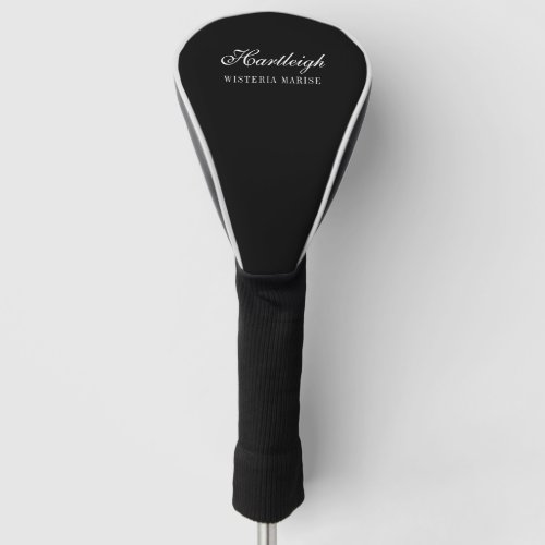 Modern Black White Monogram Name Golf Head Cover