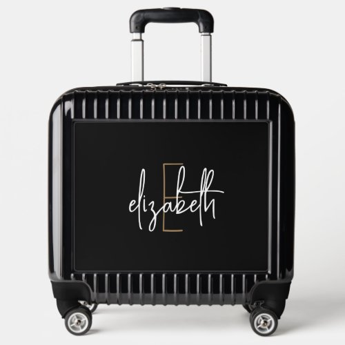 Modern Black White Monogram Name Luggage