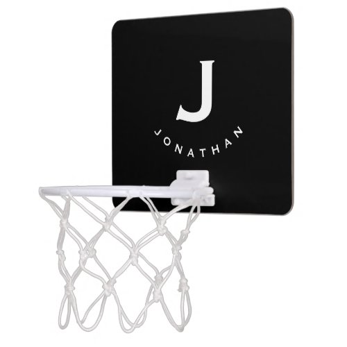 Modern Black White Monogram Name Mini Basketball Hoop