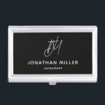 Modern Black White Monogram Name Title Business Card Case<br><div class="desc">Keep your business cards organized and stylish with this modern black business card case. The design features a white monogram, name and title, adding a personal touch to your professional look. This case is perfect for carrying in your bag or briefcase and makes a great gift for colleagues and clients....</div>